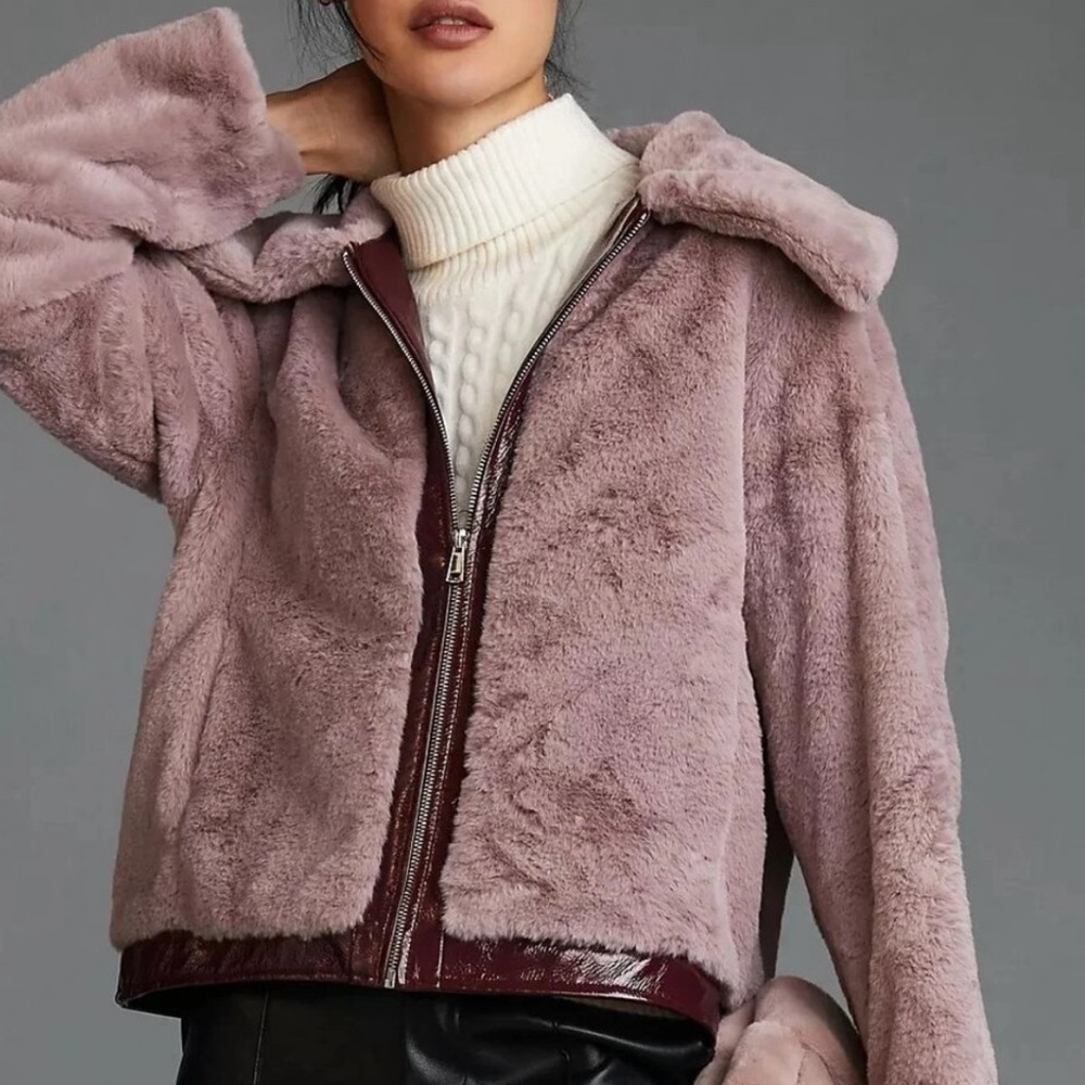 Anthropologie Maeve Purple Faux Fur
Jacket with Faux Leather Trim